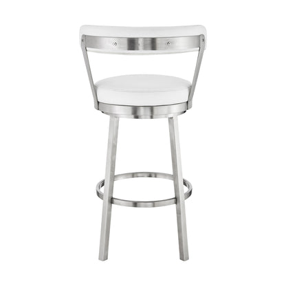 30" White And Silver Iron Swivel Backless Bar Height Bar Chair - Loft&Timber