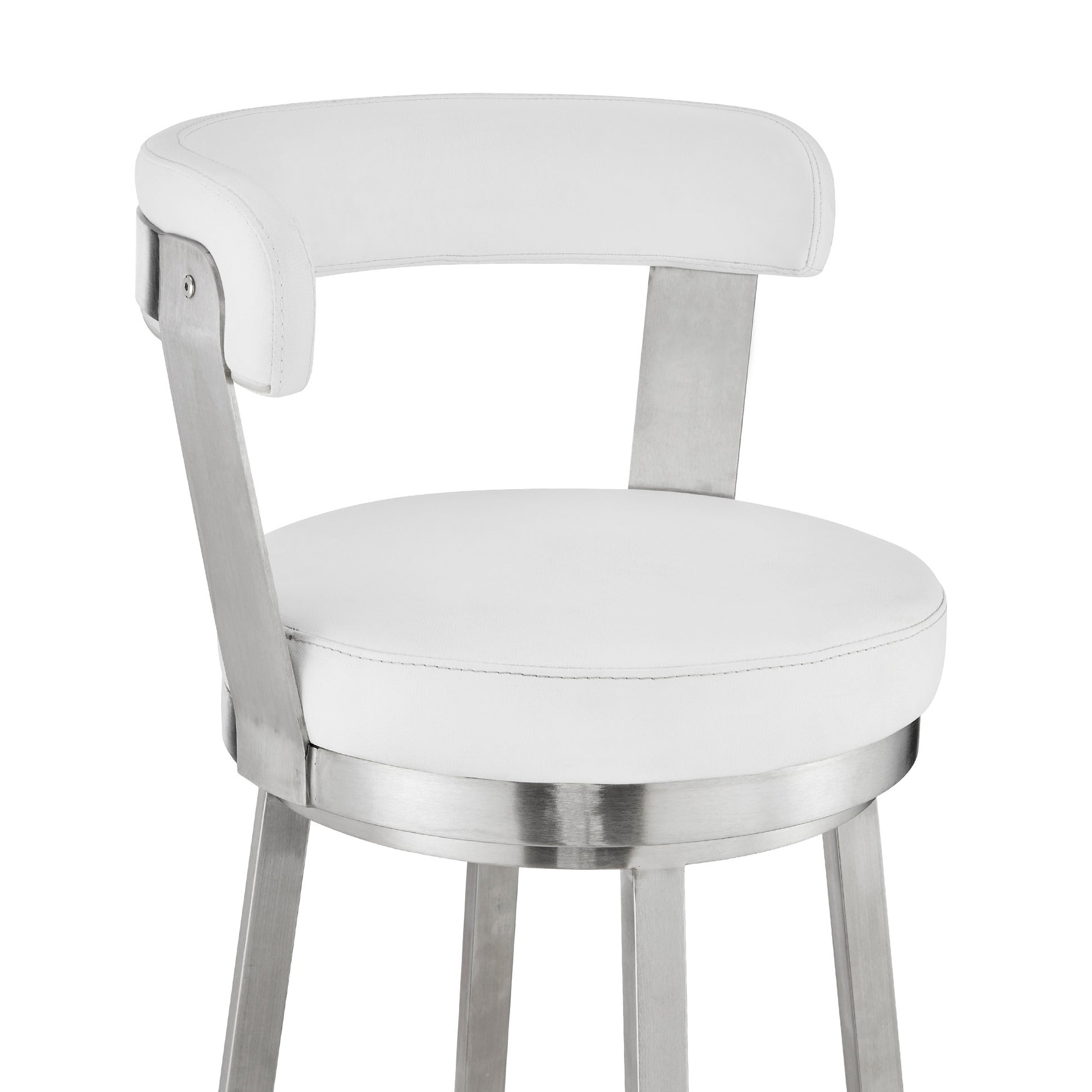 30" White And Silver Iron Swivel Backless Bar Height Bar Chair - Loft&Timber