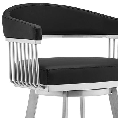 29" Black And Silver Iron Swivel Backless Bar Height Bar Chair - Loft&Timber