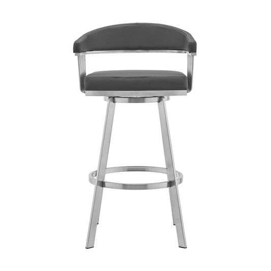29" Gray And Silver Iron Swivel Backless Bar Height Bar Chair - Loft&Timber