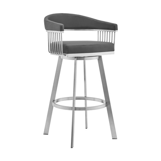 29" Gray And Silver Iron Swivel Backless Bar Height Bar Chair - Loft&Timber