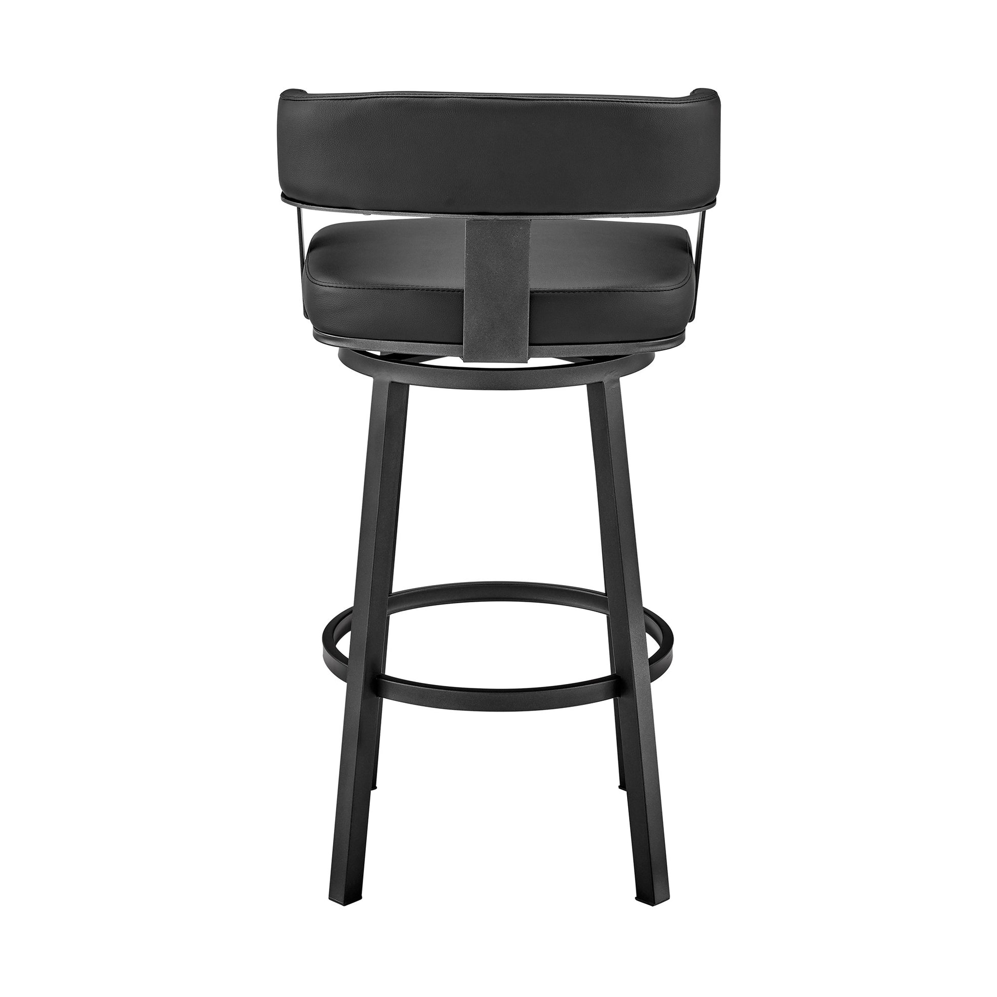 30" Black Faux Leather And Iron Swivel Low Back Bar Height Bar Chair-5