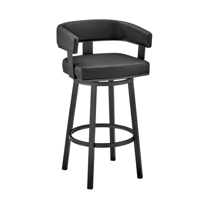 30" Black Faux Leather And Iron Swivel Low Back Bar Height Bar Chair-0