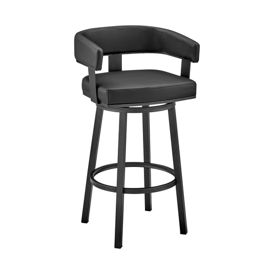 30" Black Faux Leather And Iron Swivel Low Back Bar Height Bar Chair-0