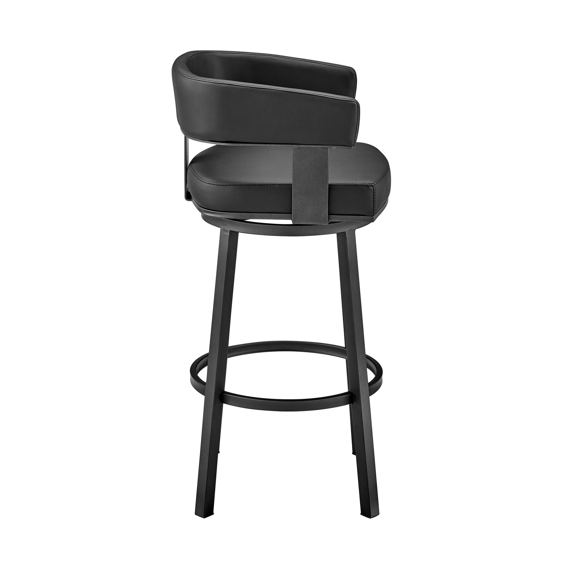 30" Black Faux Leather And Iron Swivel Low Back Bar Height Bar Chair-3