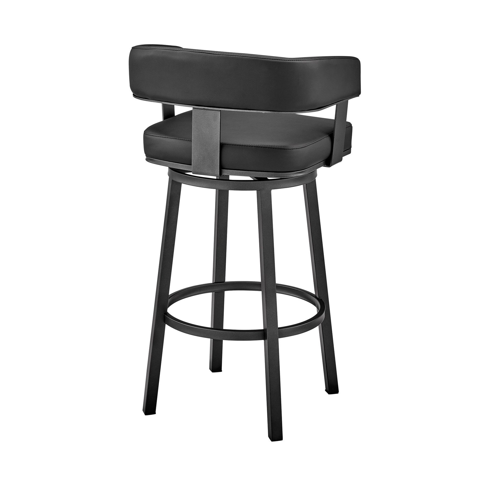 30" Black Faux Leather And Iron Swivel Low Back Bar Height Bar Chair-4