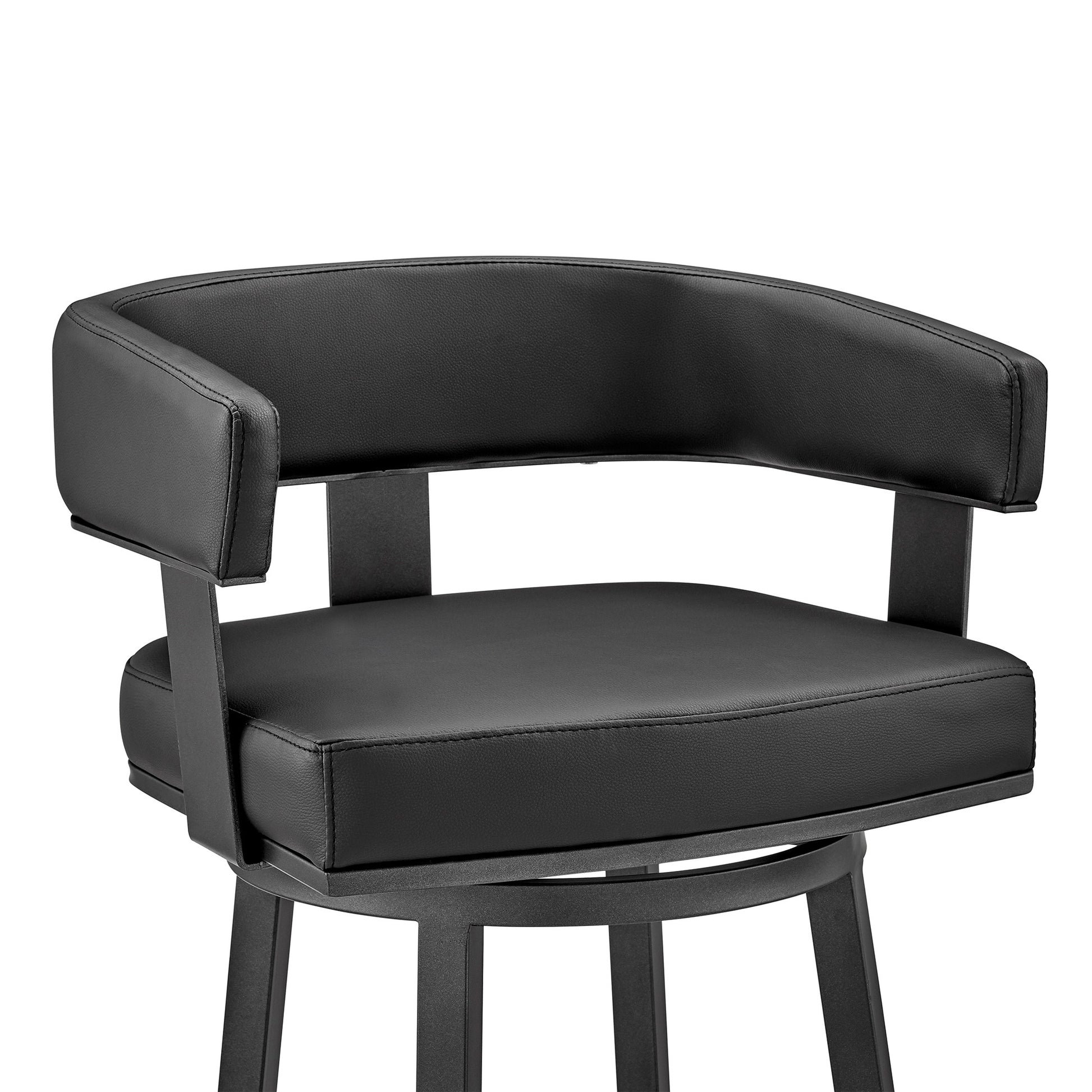 30" Black Faux Leather And Iron Swivel Low Back Bar Height Bar Chair-6