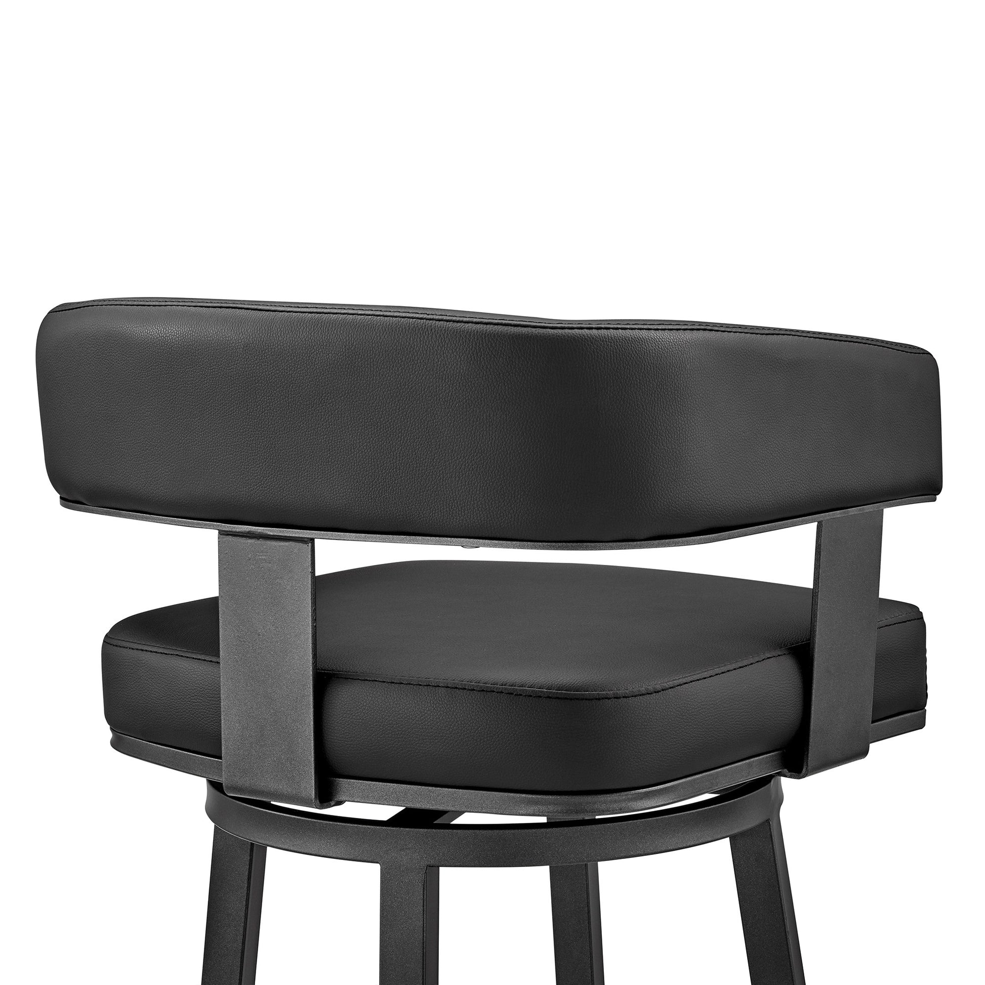30" Black Faux Leather And Iron Swivel Low Back Bar Height Bar Chair-7