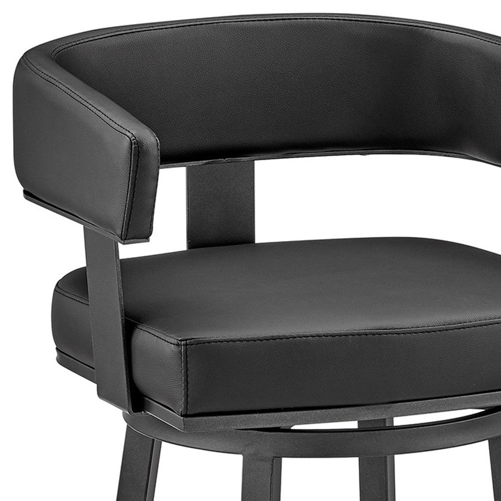 30" Black Faux Leather And Iron Swivel Low Back Bar Height Bar Chair-8