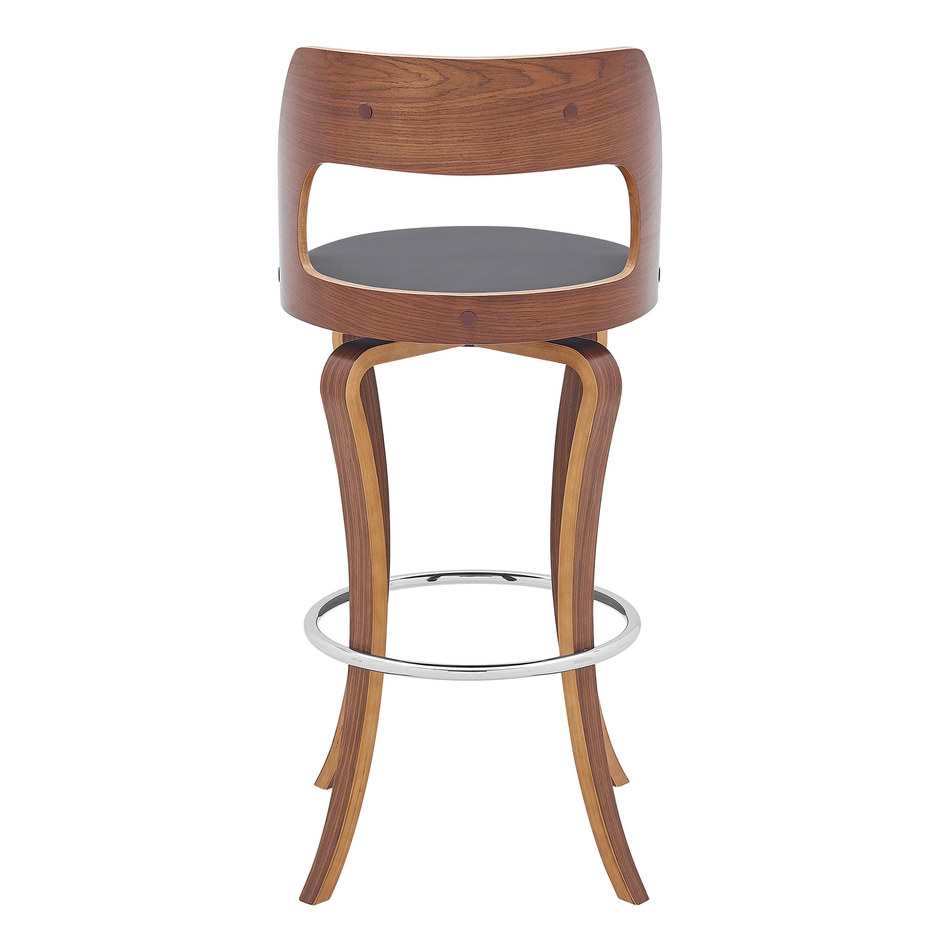 29" Gray And Brown Faux Leather Swivel Bar Height Bar Chair - Loft&Timber