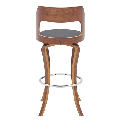29" Gray And Brown Faux Leather Swivel Bar Height Bar Chair - Loft&Timber
