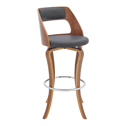 29" Gray And Brown Faux Leather Swivel Bar Height Bar Chair - Loft&Timber