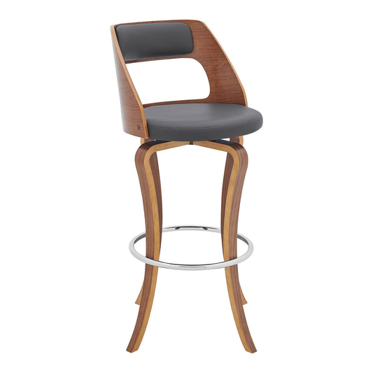 29" Gray And Brown Faux Leather Swivel Bar Height Bar Chair - Loft&Timber