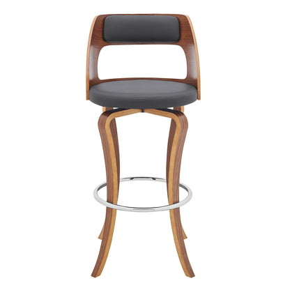 29" Gray And Brown Faux Leather Swivel Bar Height Bar Chair - Loft&Timber