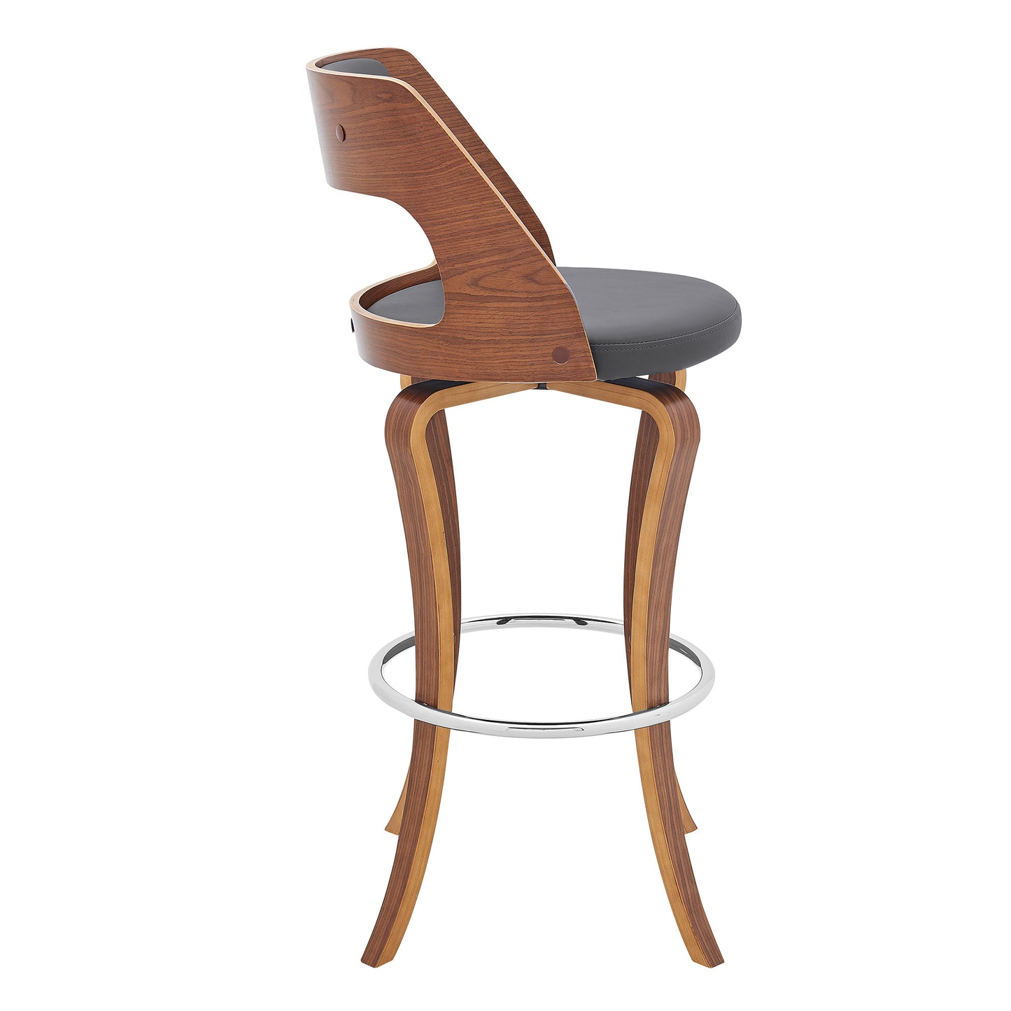 29" Gray And Brown Faux Leather Swivel Bar Height Bar Chair - Loft&Timber