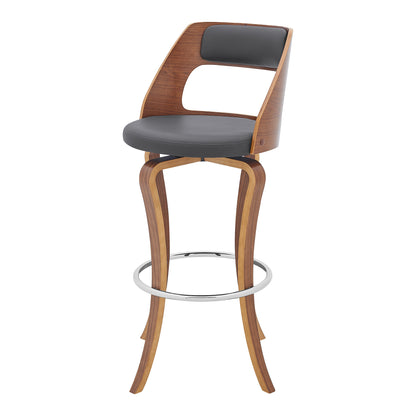 29" Gray And Brown Faux Leather Swivel Bar Height Bar Chair - Loft&Timber