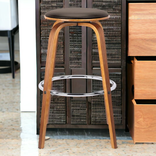 25" Brown Iron Swivel Backless Counter Height Bar Chair - Loft&Timber