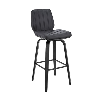 31" Gray And Black Faux Leather And Iron Swivel Bar Height Bar Chair - Loft&Timber