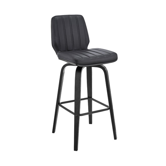 31" Gray And Black Faux Leather And Iron Swivel Bar Height Bar Chair - Loft&Timber