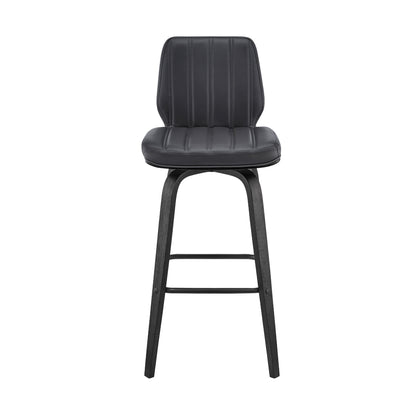 31" Gray And Black Faux Leather And Iron Swivel Bar Height Bar Chair - Loft&Timber