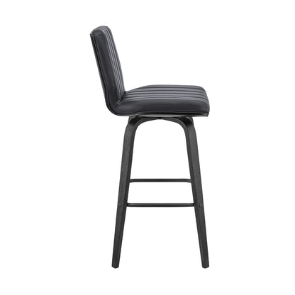 31" Gray And Black Faux Leather And Iron Swivel Bar Height Bar Chair - Loft&Timber