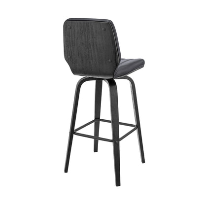 31" Gray And Black Faux Leather And Iron Swivel Bar Height Bar Chair - Loft&Timber
