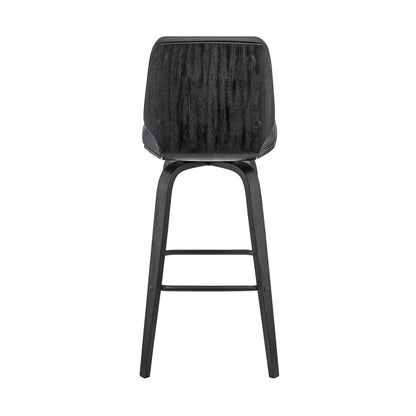 31" Gray And Black Faux Leather And Iron Swivel Bar Height Bar Chair - Loft&Timber