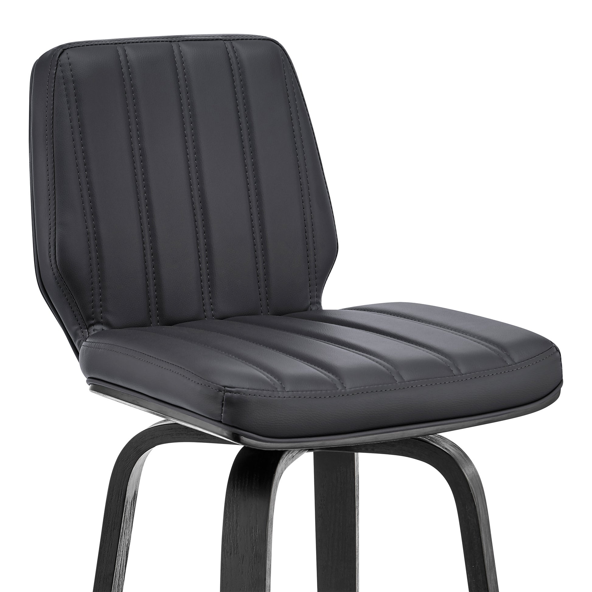 31" Gray And Black Faux Leather And Iron Swivel Bar Height Bar Chair - Loft&Timber