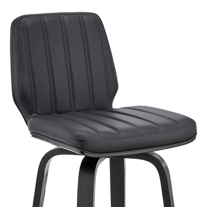 31" Gray And Black Faux Leather And Iron Swivel Bar Height Bar Chair - Loft&Timber