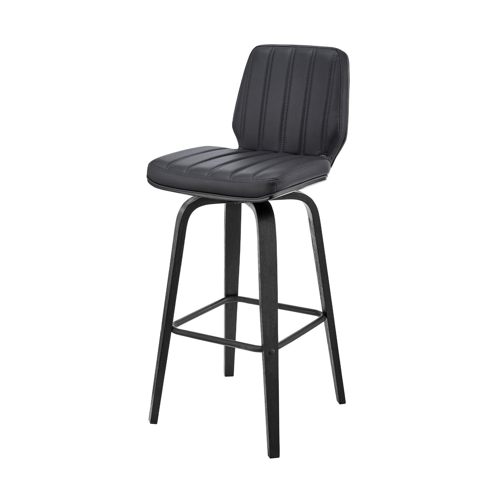 31" Gray And Black Faux Leather And Iron Swivel Bar Height Bar Chair - Loft&Timber