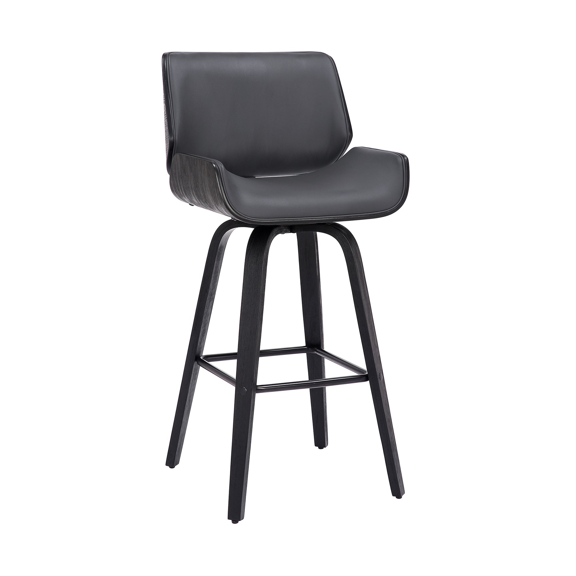 30" Gray and Black Faux Leather and Iron Bar Height Swivel Bar Chair - Loft&Timber