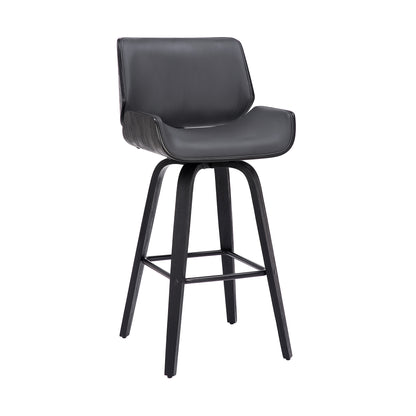 30" Gray and Black Faux Leather and Iron Bar Height Swivel Bar Chair - Loft&Timber