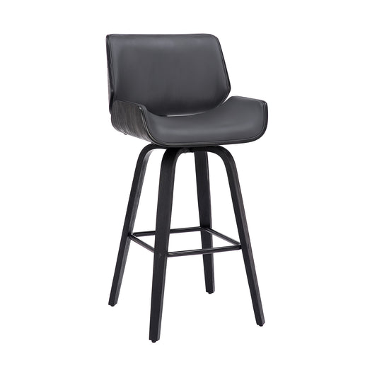 30" Gray and Black Faux Leather and Iron Bar Height Swivel Bar Chair - Loft&Timber
