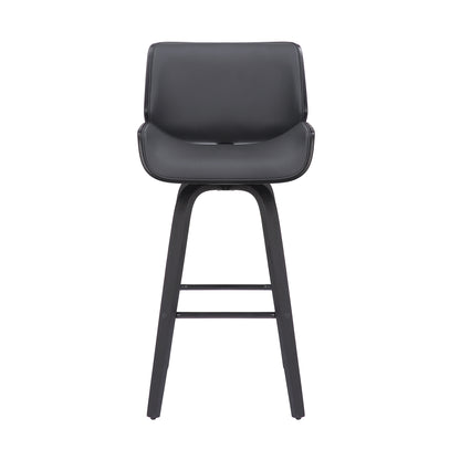 30" Gray and Black Faux Leather and Iron Bar Height Swivel Bar Chair - Loft&Timber
