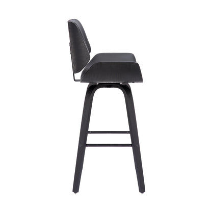 30" Gray and Black Faux Leather and Iron Bar Height Swivel Bar Chair - Loft&Timber