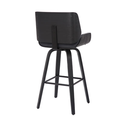 30" Gray and Black Faux Leather and Iron Bar Height Swivel Bar Chair - Loft&Timber
