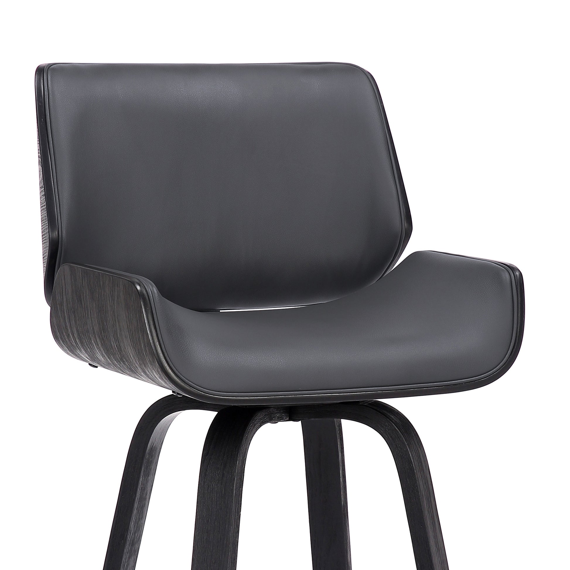30" Gray and Black Faux Leather and Iron Bar Height Swivel Bar Chair - Loft&Timber