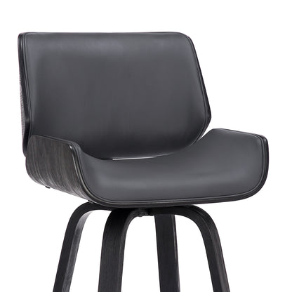 30" Gray and Black Faux Leather and Iron Bar Height Swivel Bar Chair - Loft&Timber