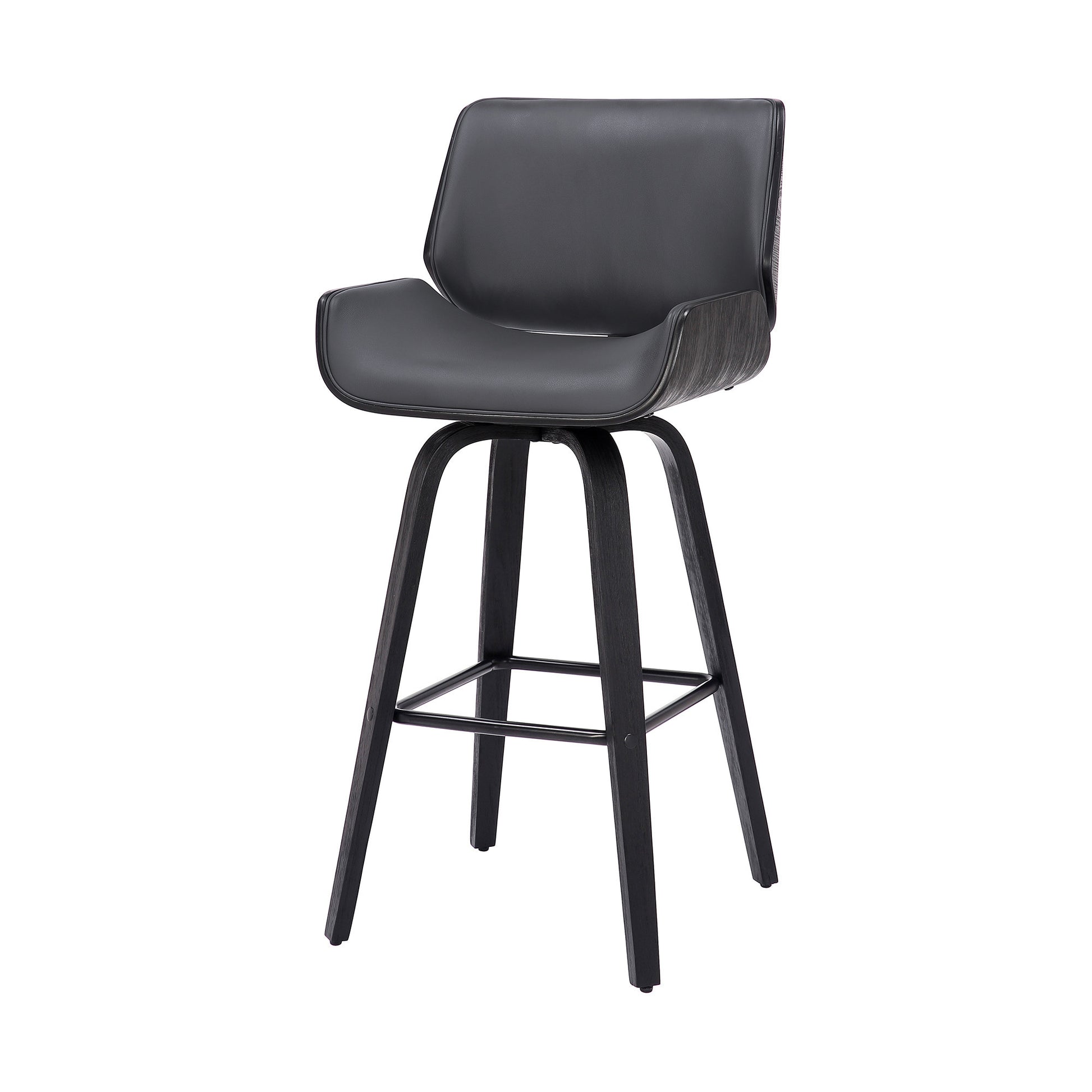 30" Gray and Black Faux Leather and Iron Bar Height Swivel Bar Chair - Loft&Timber