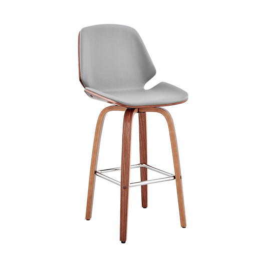 26" Gray And Brown Swivel Counter Height Bar Chair - Loft&Timber
