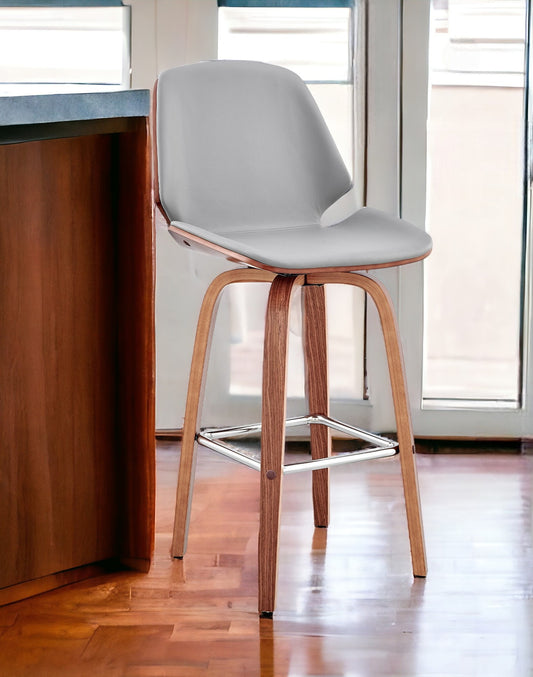 26" Gray And Brown Swivel Counter Height Bar Chair - Loft&Timber