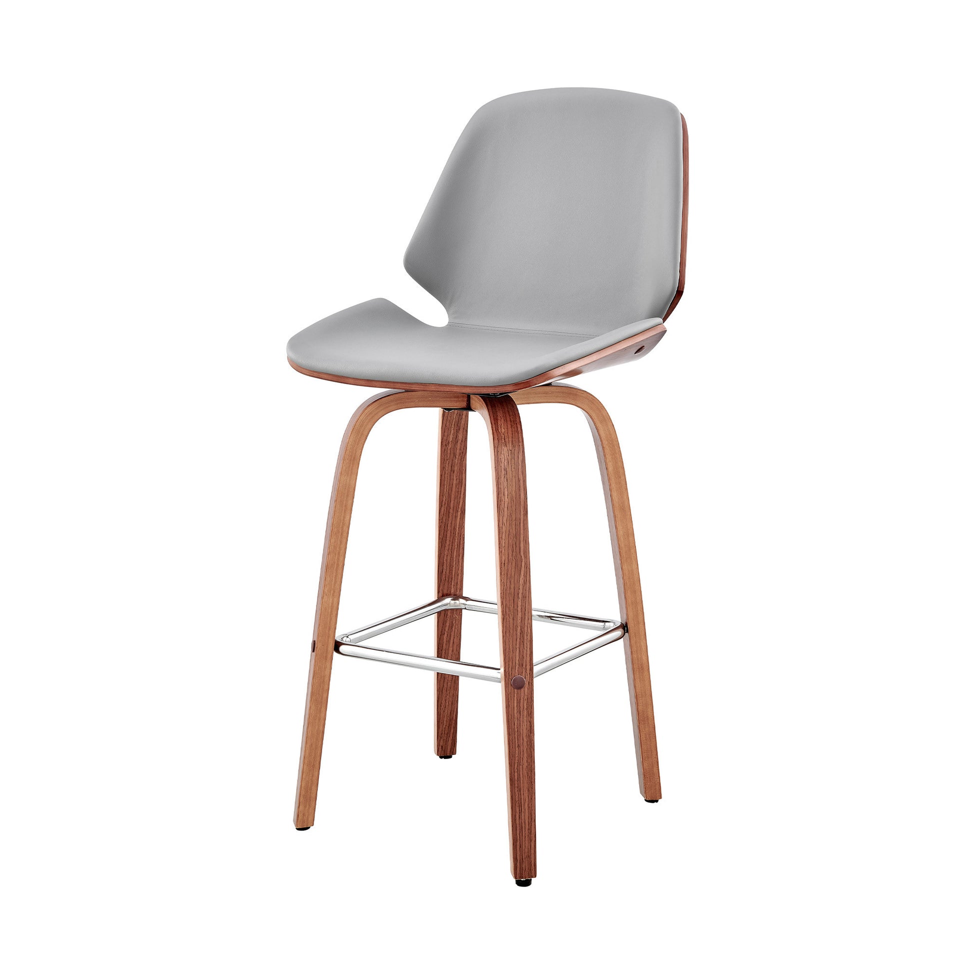 26" Gray And Brown Swivel Counter Height Bar Chair - Loft&Timber