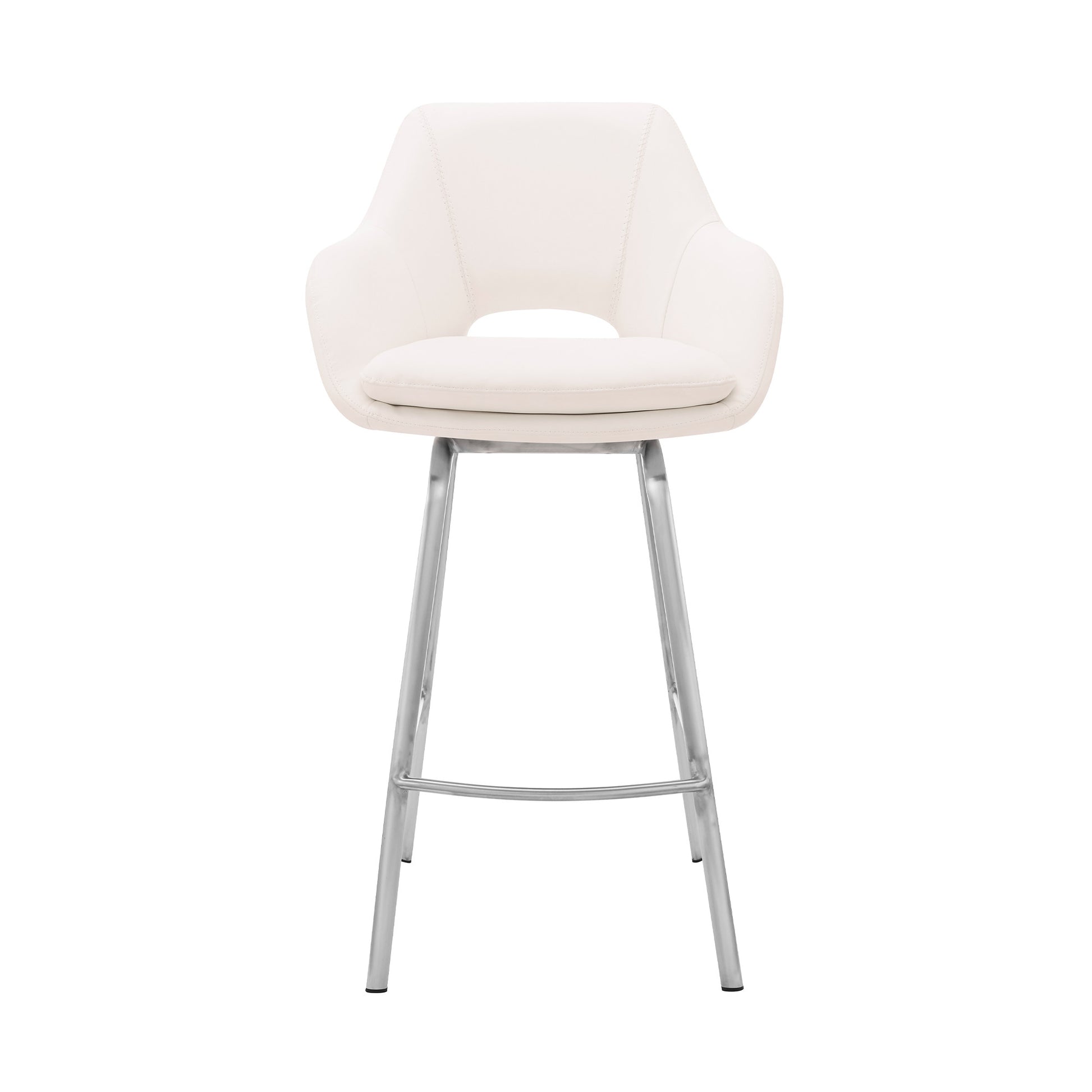 30" White And Silver Iron Swivel Low Back Bar Height Bar Chair - Loft&Timber