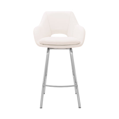 30" White And Silver Iron Swivel Low Back Bar Height Bar Chair - Loft&Timber