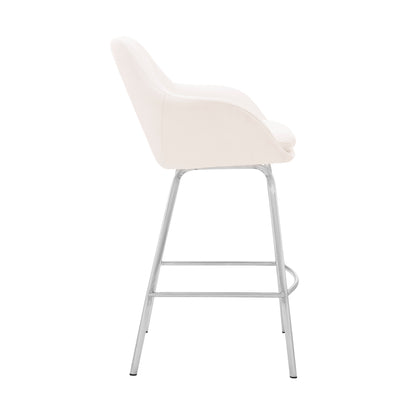 30" White And Silver Iron Swivel Low Back Bar Height Bar Chair - Loft&Timber