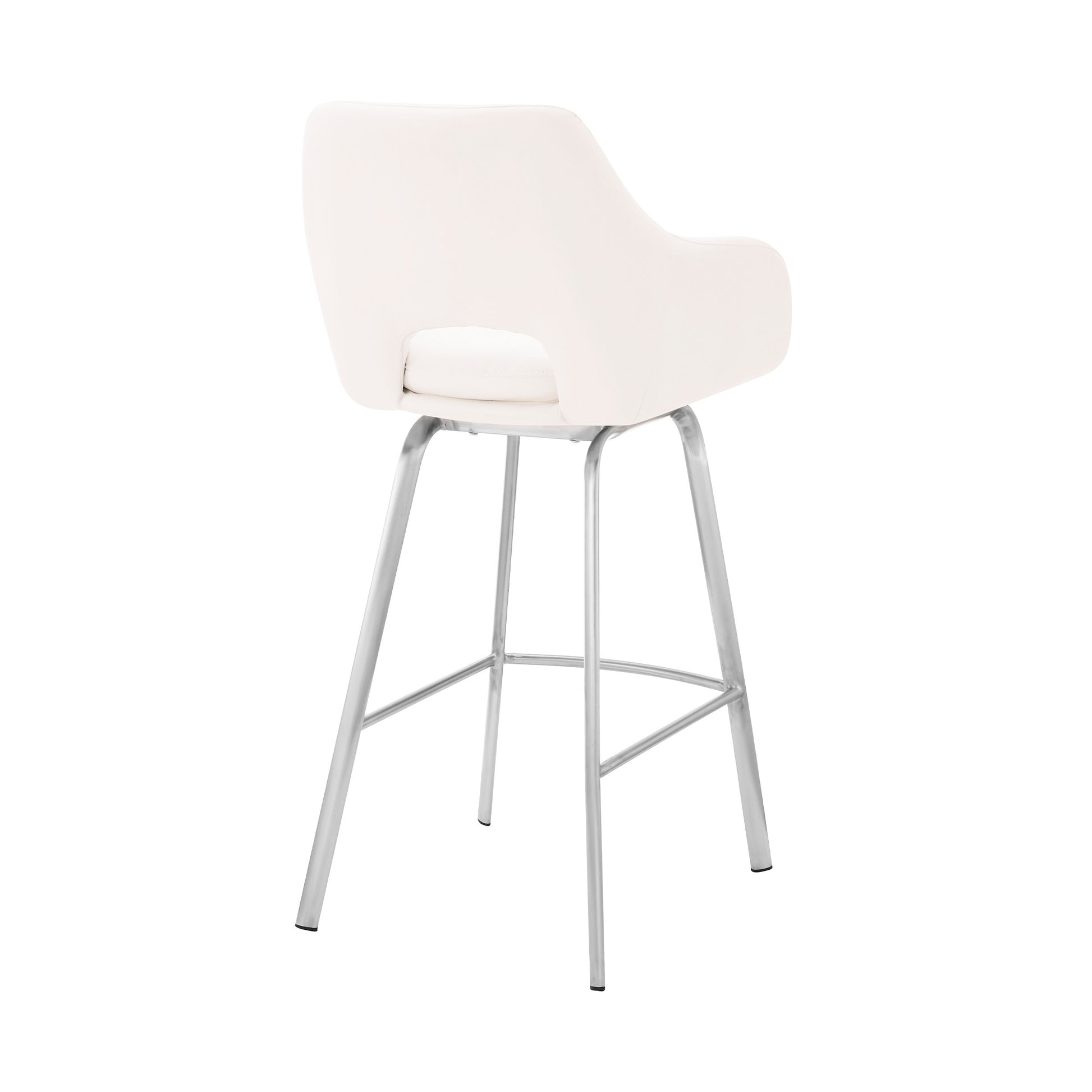 30" White And Silver Iron Swivel Low Back Bar Height Bar Chair - Loft&Timber