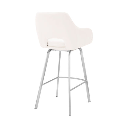 30" White And Silver Iron Swivel Low Back Bar Height Bar Chair - Loft&Timber