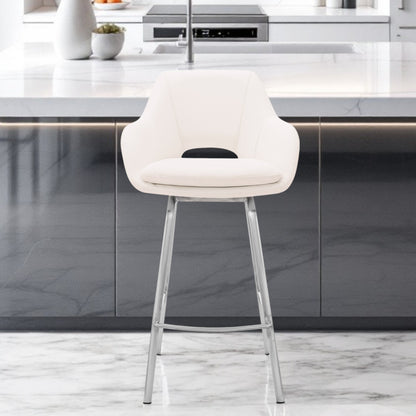 30" White And Silver Iron Swivel Low Back Bar Height Bar Chair - Loft&Timber