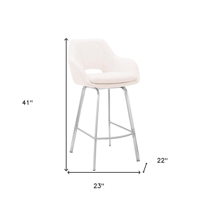 30" White And Silver Iron Swivel Low Back Bar Height Bar Chair - Loft&Timber