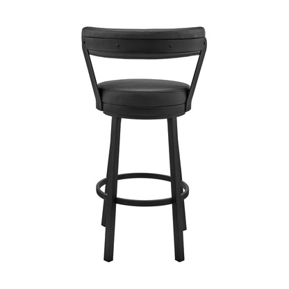 30" Black Faux Leather and Steel Low Back Bar Height Swivel Bar Chair - Loft&Timber